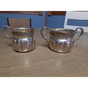 Antique E G Webster & Son Silverplate Floral‎ Creamer & Sugar Marked W 153